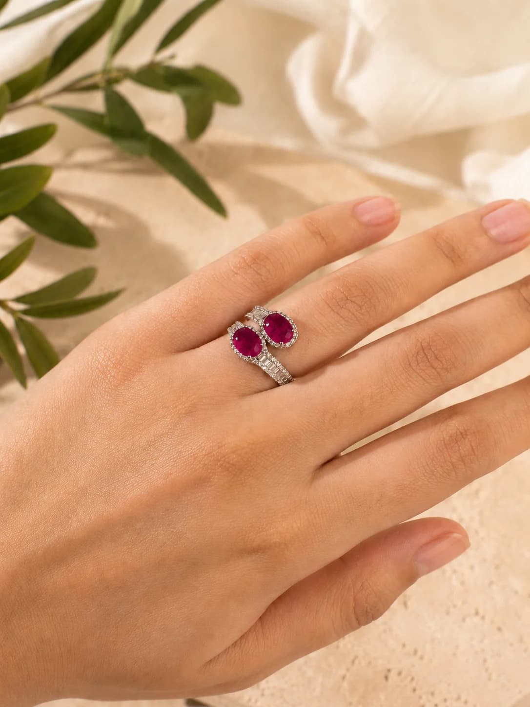 Ruby Hush Ring hand styling