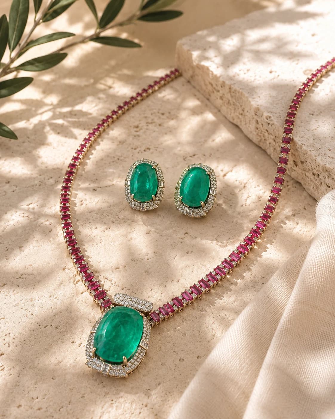Scarlet Emerald Necklace Set