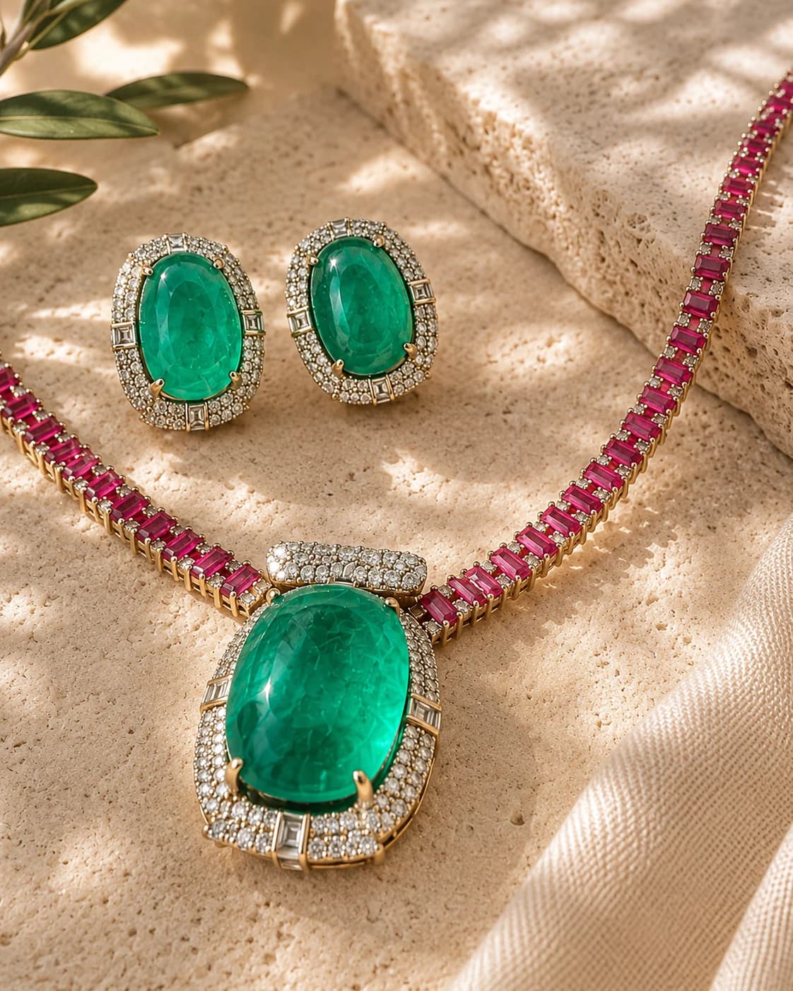 Scarlet Emerald Necklace Set