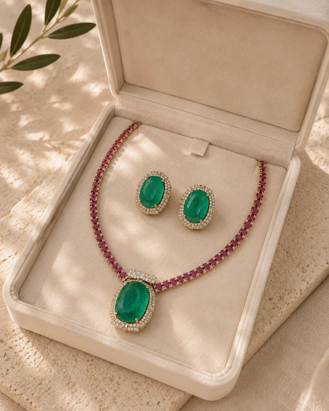 Scarlet Emerald Necklace Set packaging shot