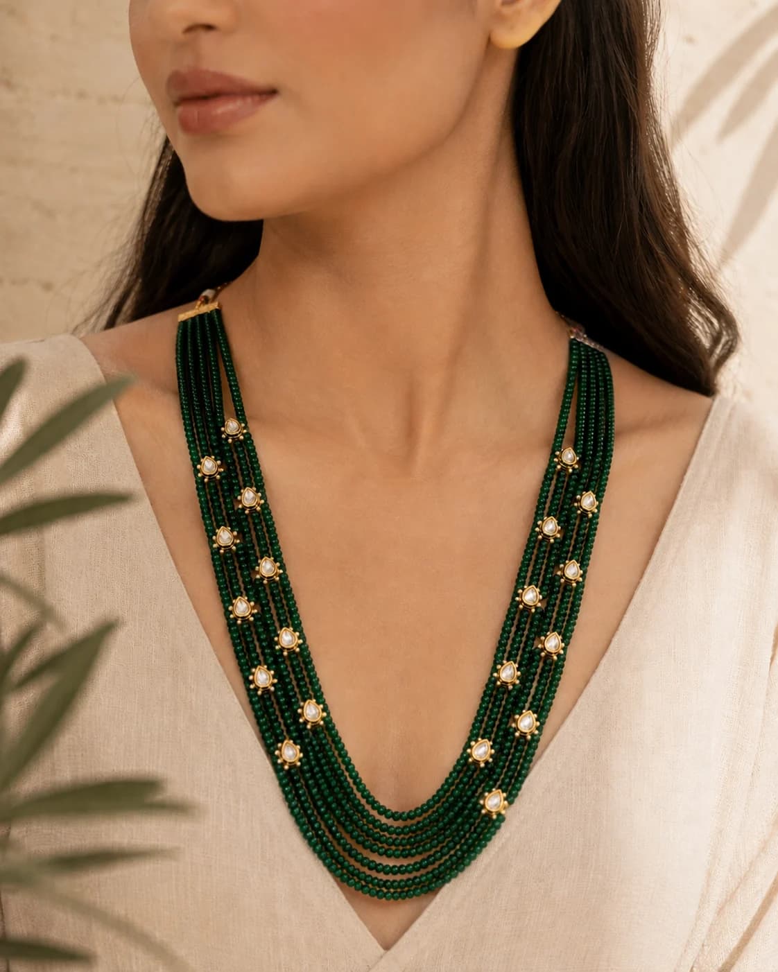 Ratnaavali Green Long Necklace model wearing