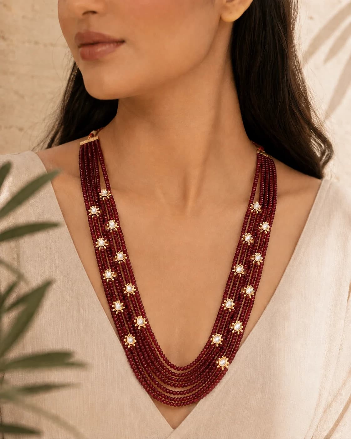 Ratnaavali Red Long Necklace model wearing