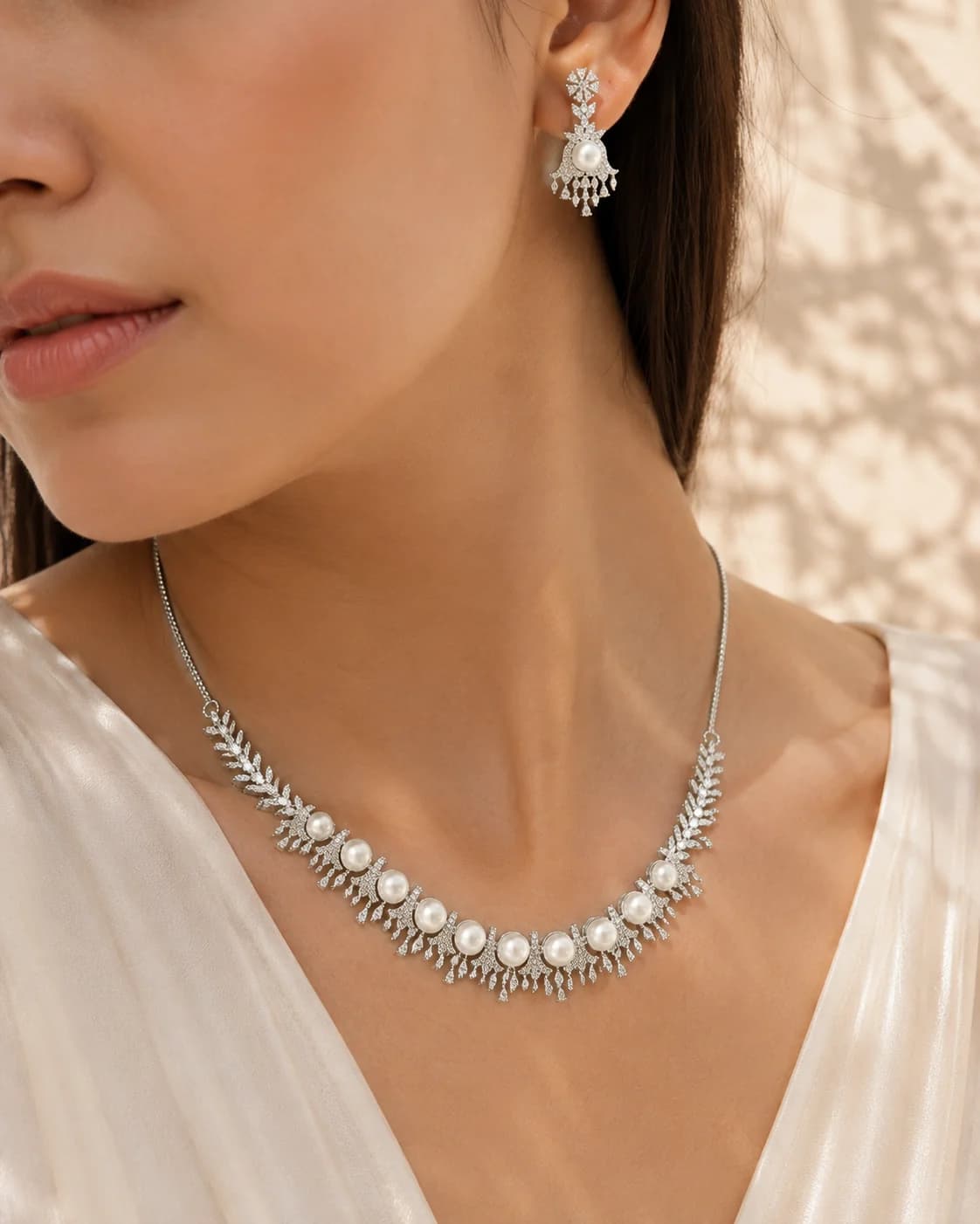 Moonlit Pearl set model wearing