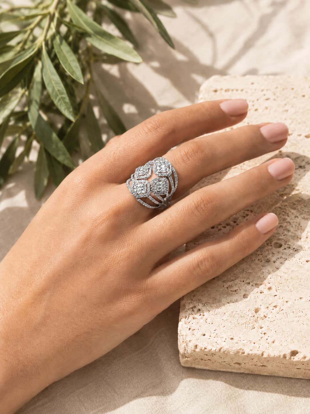 Amira Silver Ring hand styling