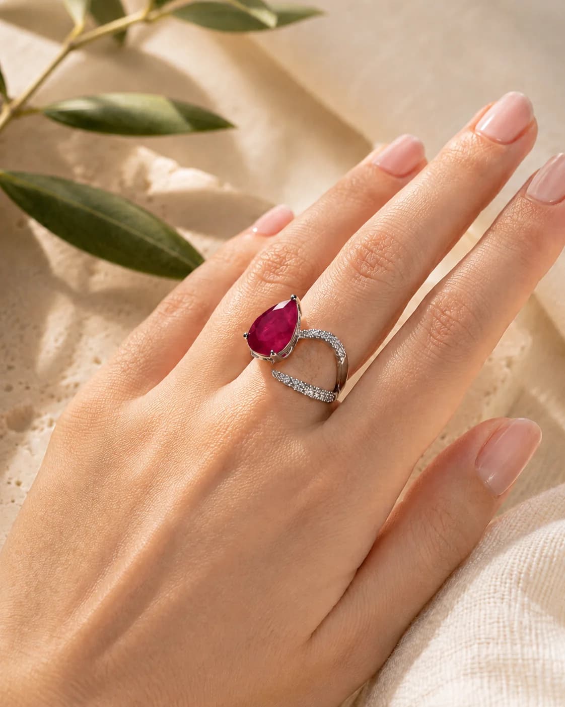 Celeste Ruby Ring hand styling