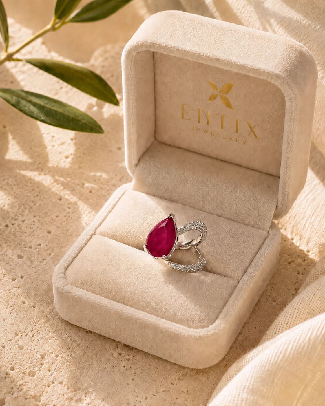 Celeste Ruby Ring packaging shot
