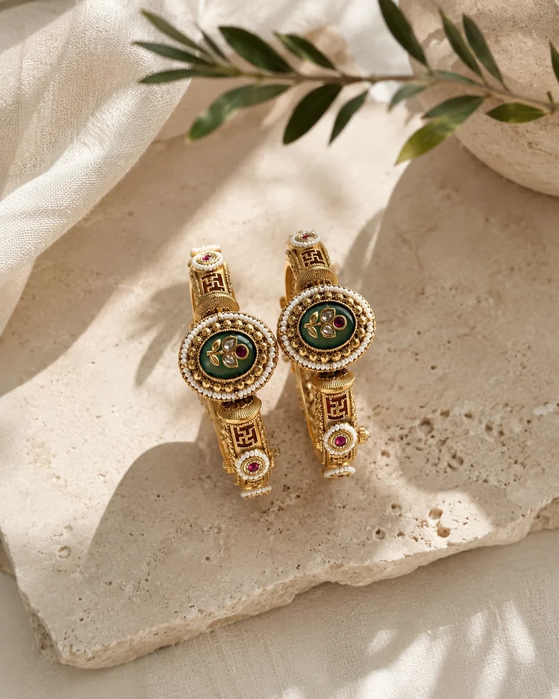 Swastik Jade Bangles