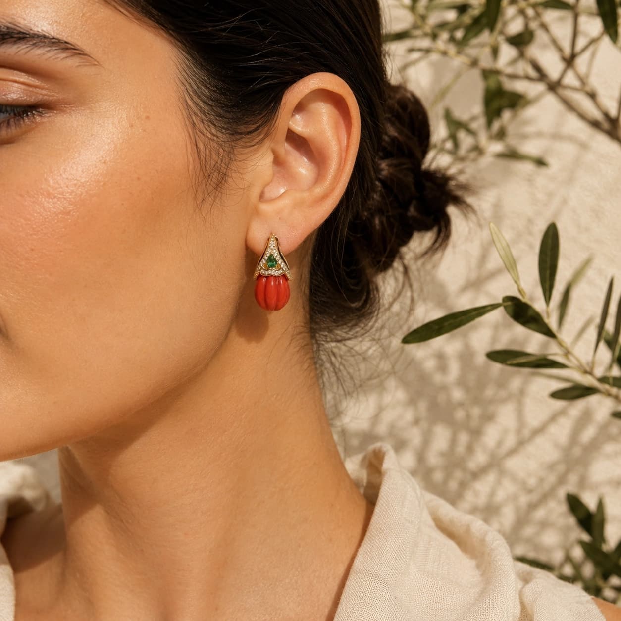 Coral Athena Orange Earrings model wearing