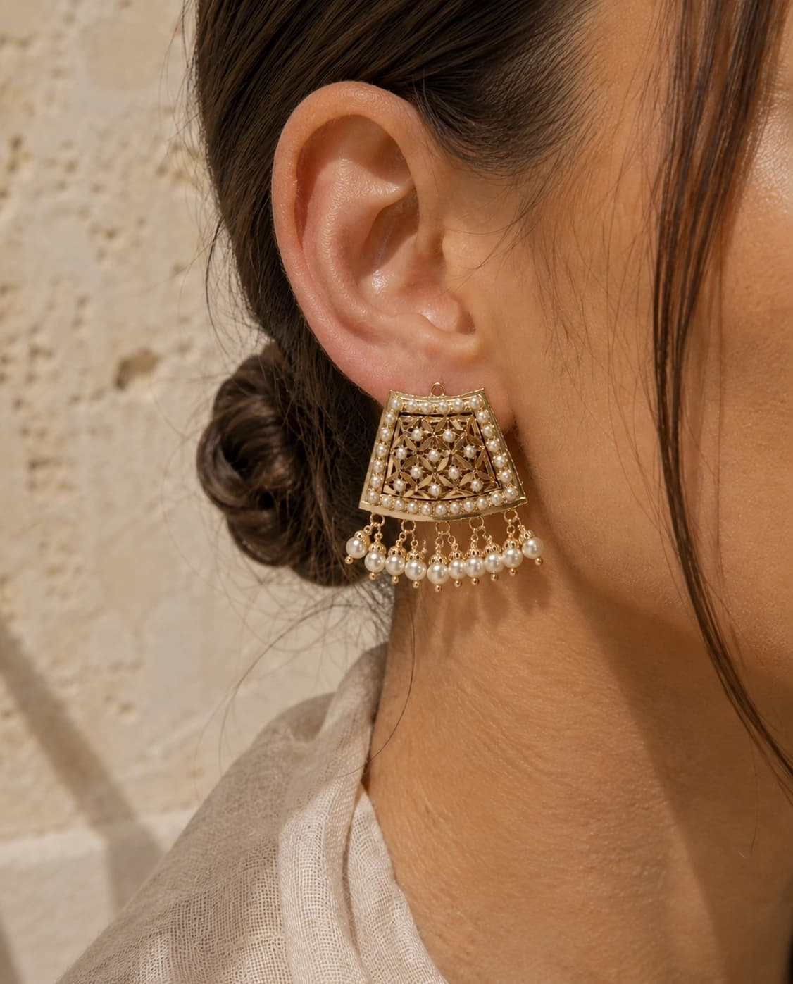 Mehr Jadao Earrings model wearing