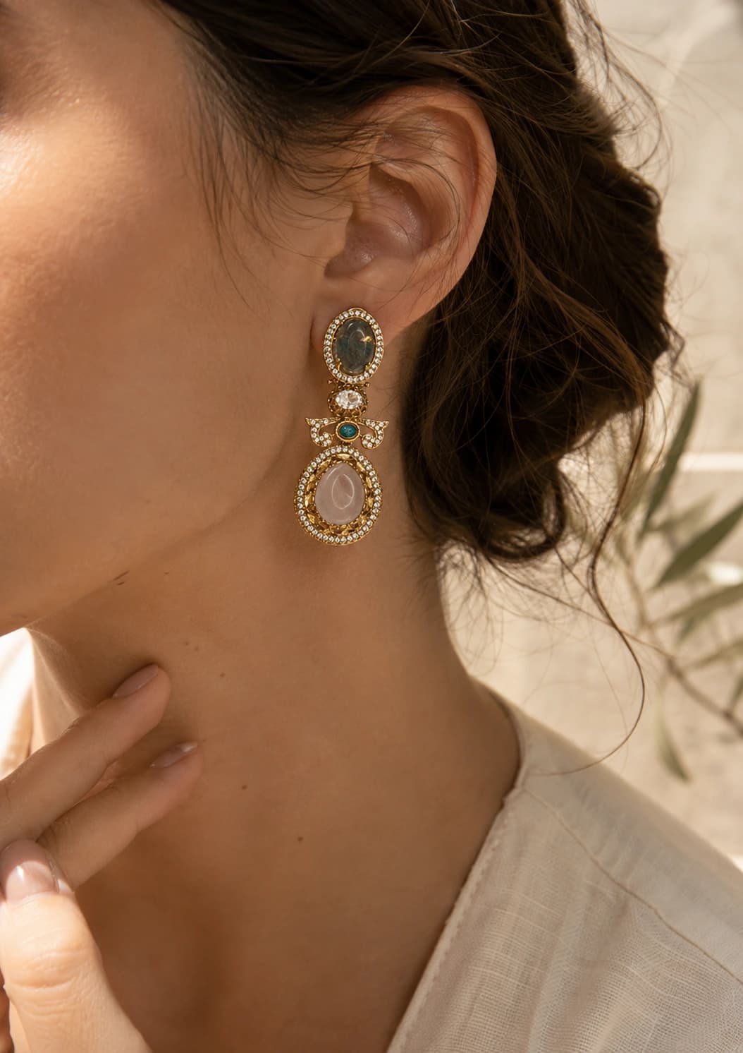 Victorian Emergence Earrings model wearing