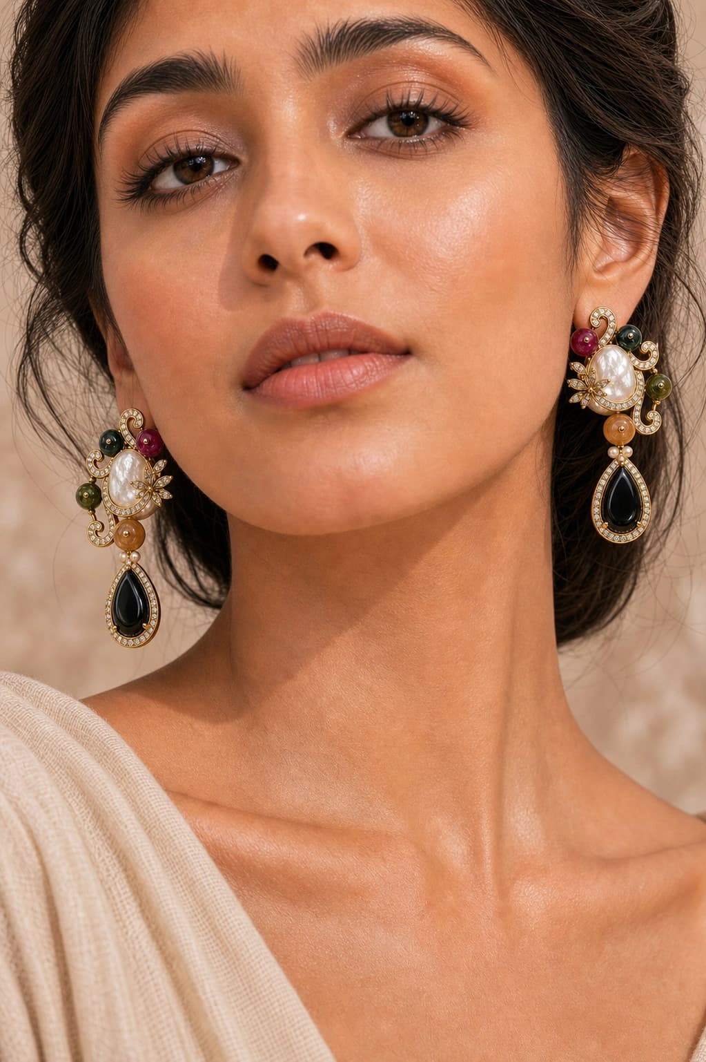 Moonlit Pearl Earrings model wearing