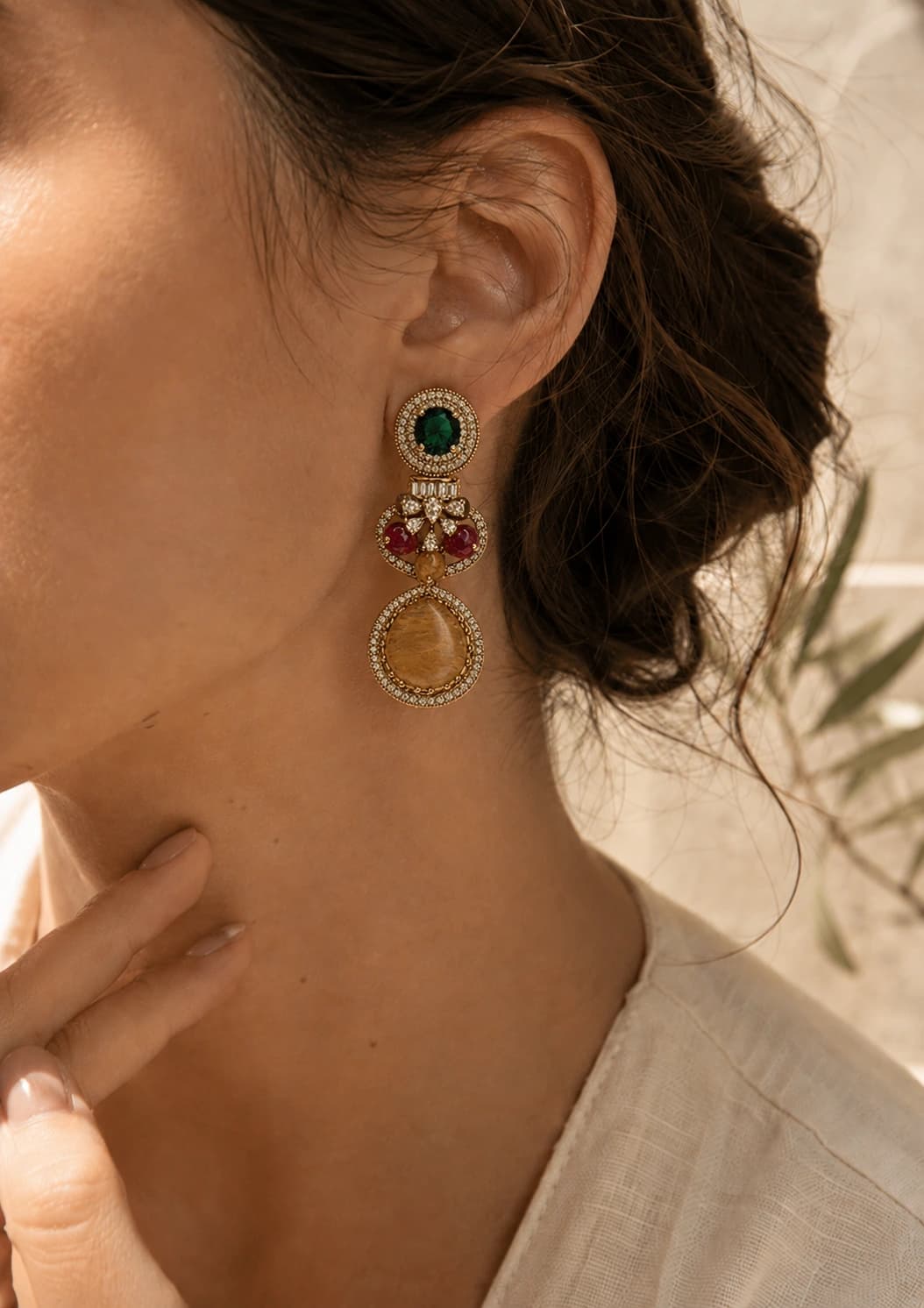 Yasmin Gemstone Earrings model wearing