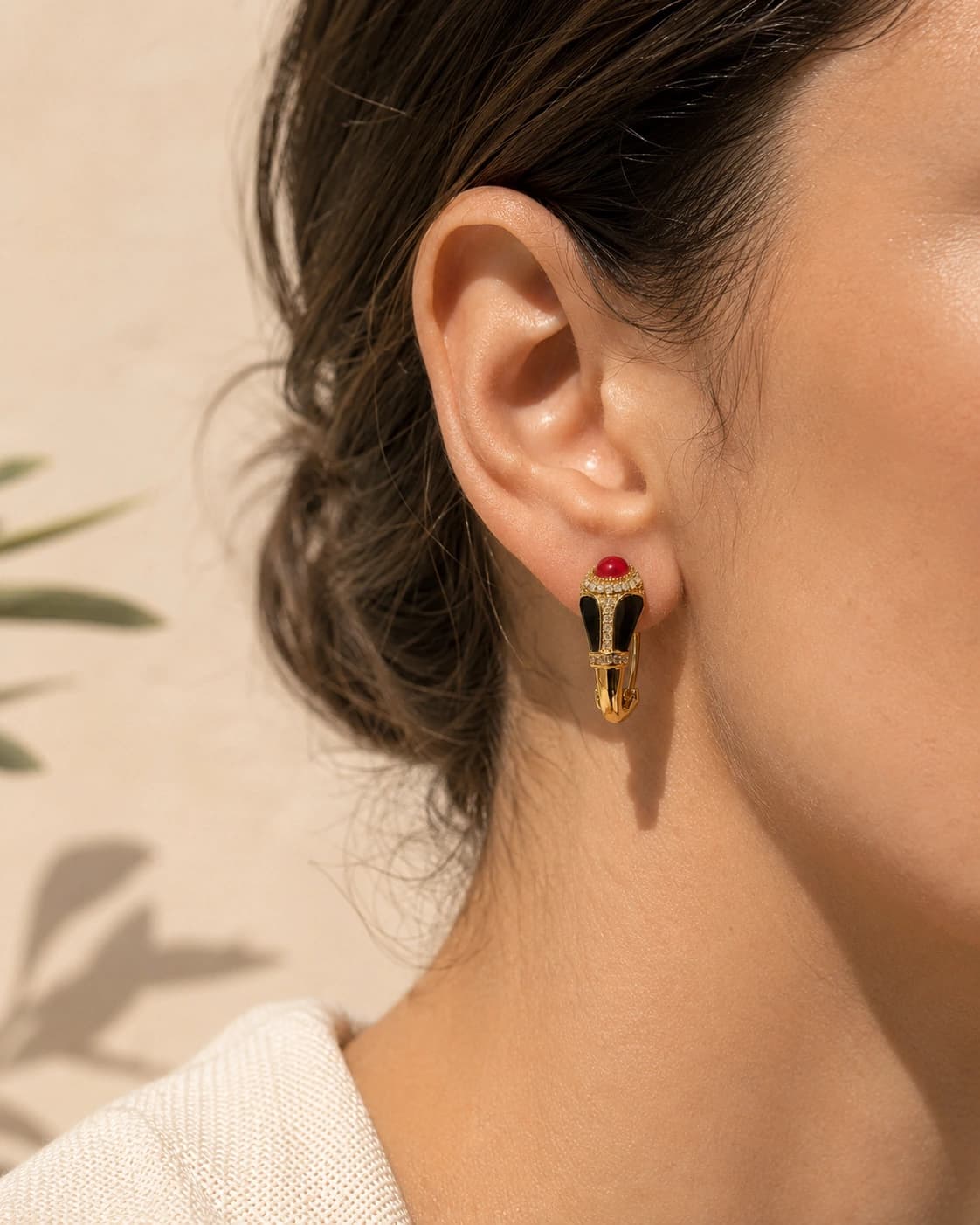 Celeste Red Studs model wearing