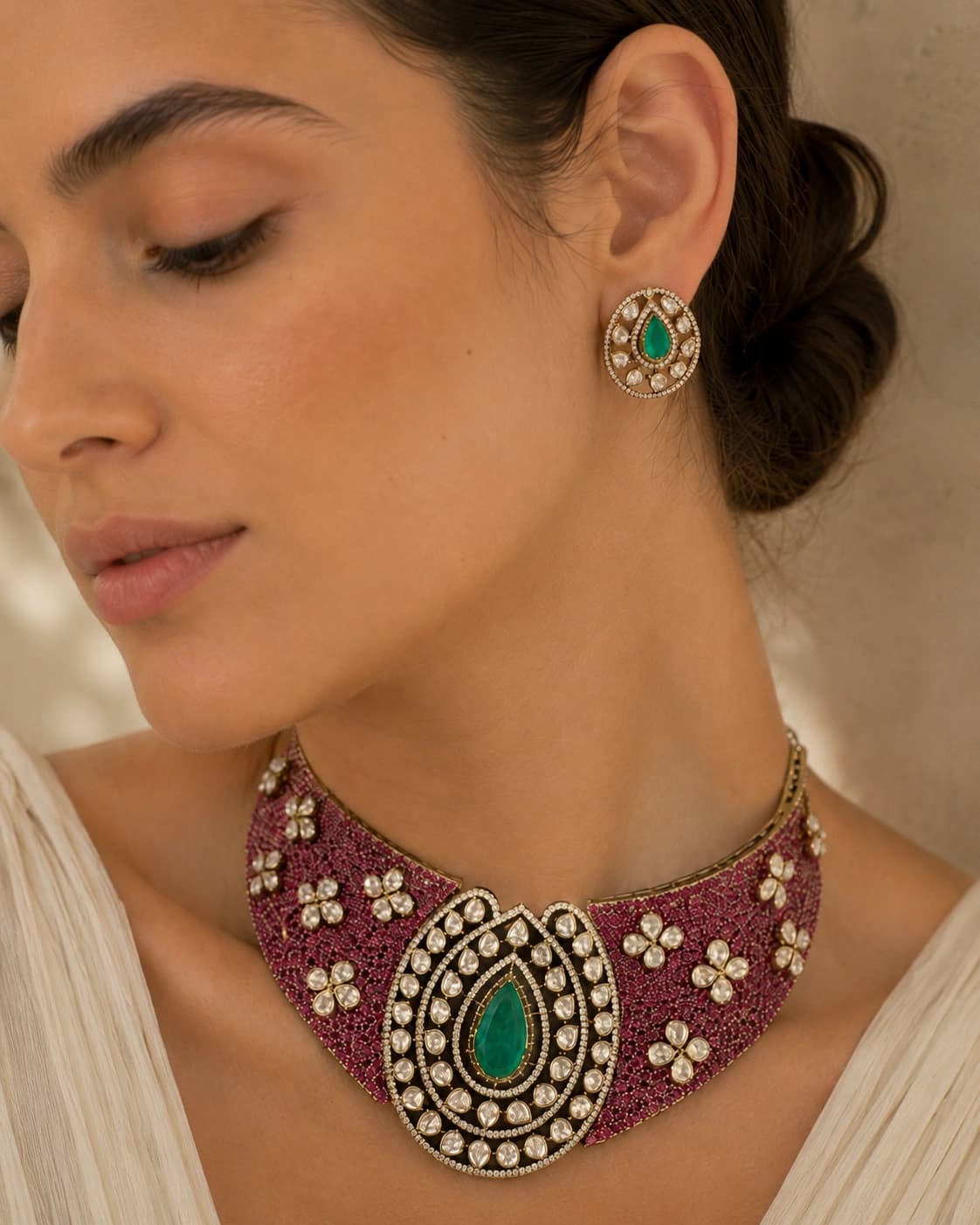 Zamrud Royal Choker Set model wearing