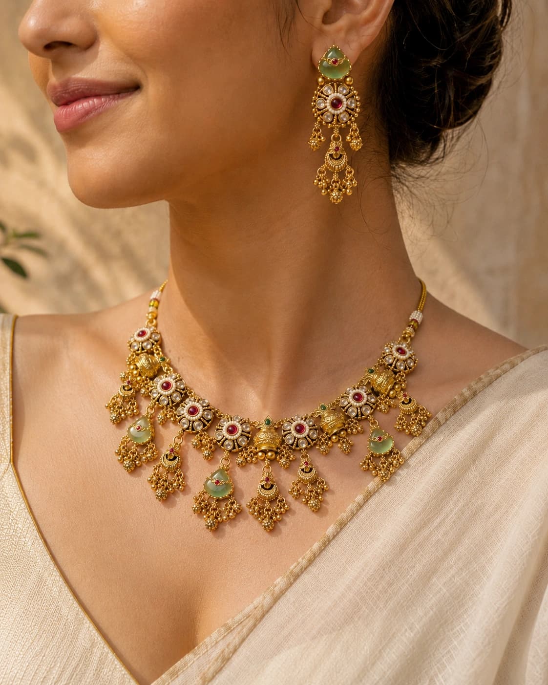 Madurai Manjari Necklace Set model wearing