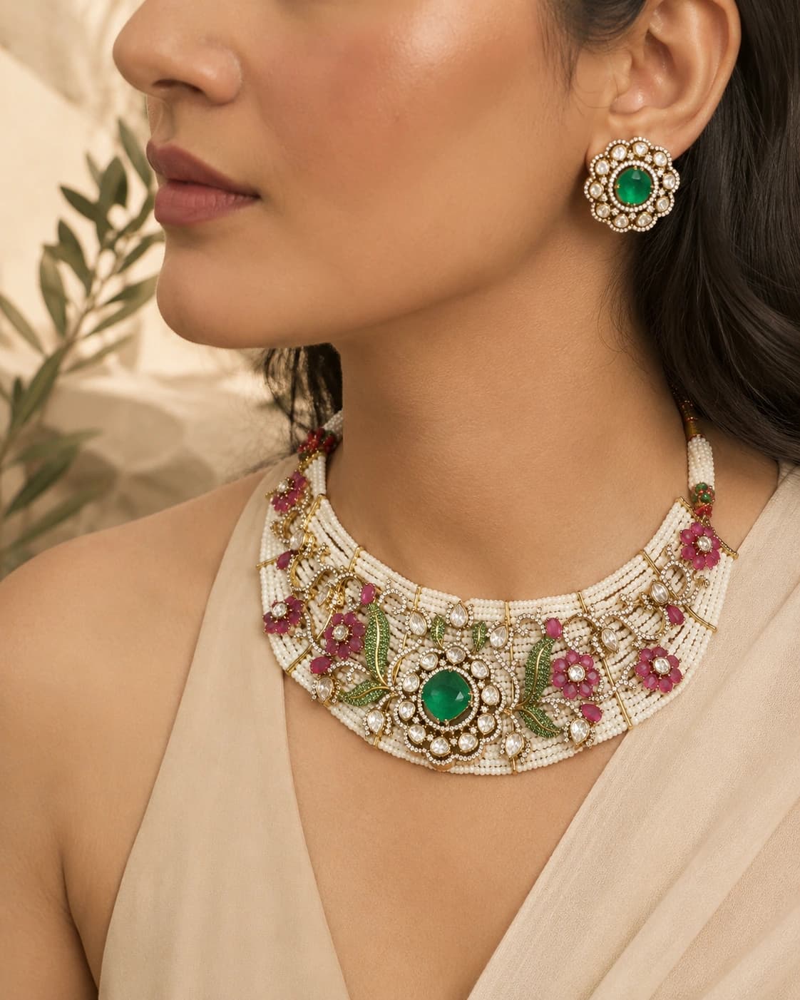 Jardin Émeraude Choker Set model wearing