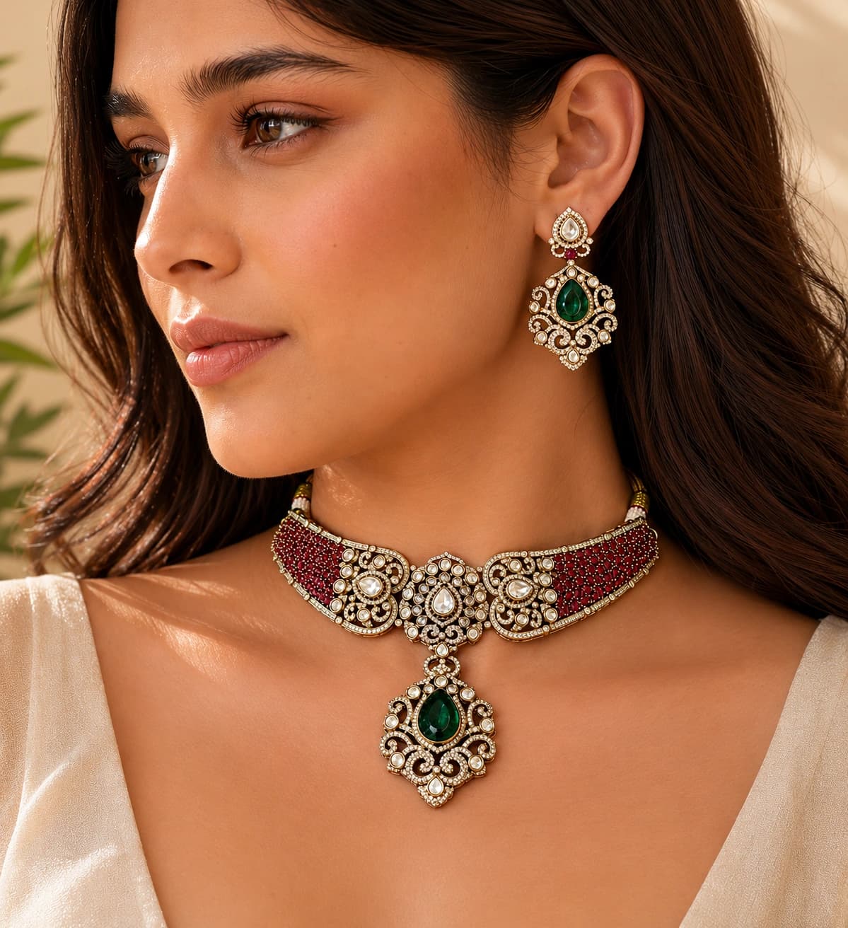Crimson Dynasty Necklace Set model wearing